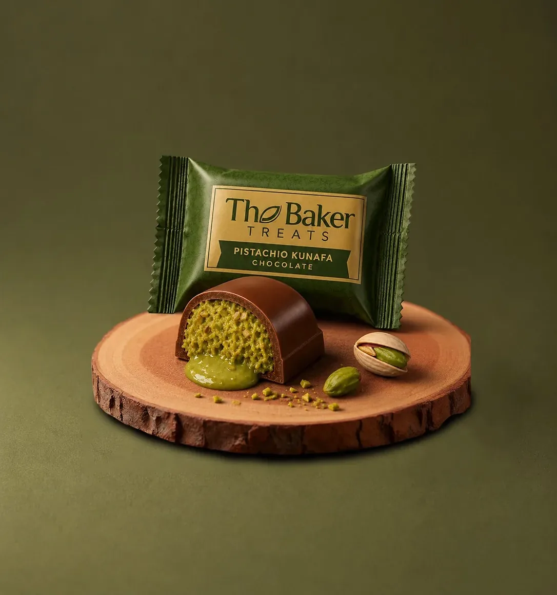 Pistachio Kunafa Bite in golden oval